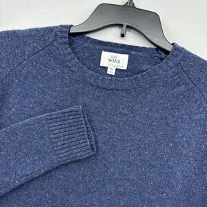 Wills Sweater Mens XL Blue 100% Wool Crewneck Speckled Knit Pullover Raglan